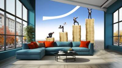 businessman goes up the gold coin, from  start to success Wall mural