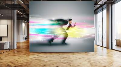 businessman running fast and tech concept Wall mural