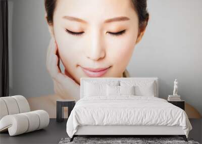 closeup smiling young  beautiful asian woman face Wall mural