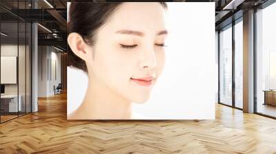 closeup young beauty with healthy perfect skin over white background. Wall mural