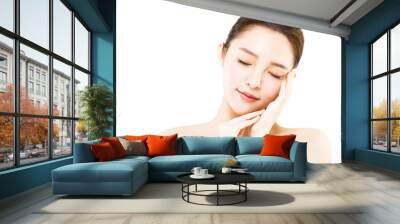 closeup   young  woman face isolated on white Wall mural