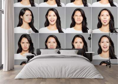 collage with different emotions in same young woman Wall mural