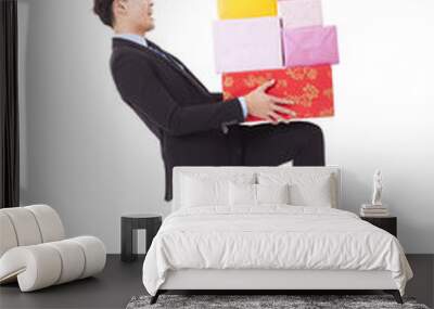 happy Businessman hold with gift box Wall mural