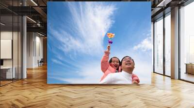 happy girl and father with cloud background Wall mural