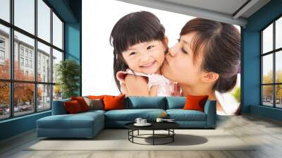 happy Mother kissing her daughter Wall mural