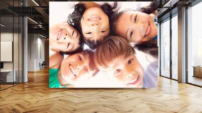 happy Multi-ethnic group of schoolchildren face Wall mural