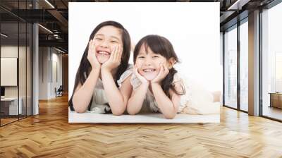 happy two asian girls  on the white background Wall mural