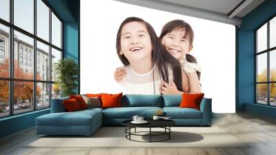 happy two little girls isolated on the white background Wall mural