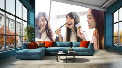 happy young Women group  Eating hot pot Wall mural