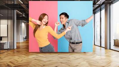 Portrait Of Happy Young  Couple dancing Wall mural