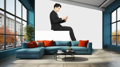 side view of business man sitting on blank panel Wall mural