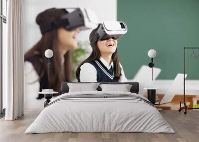 teenagers student with virtual reality headset in classroom Wall mural