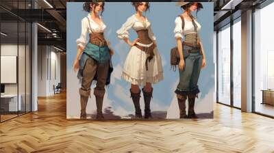 Character of a girl pirate in different outfits. Wall mural