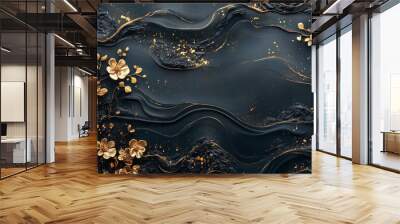 Abstract black and gold marble texture, fluid art with golden glitter, luxury background, creative elegant design. Ideal for fashion, interior design, and artistic projects. High-resolution Wall mural