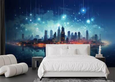 Eye catching city skyline in watercolor Wall mural