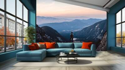 Breathtaking Views From Mangart Peak at Stunning Sunset. Peaks Above Clouds. Wall mural