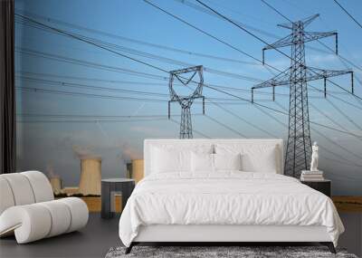 high voltage towers and nuclear power plant Wall mural