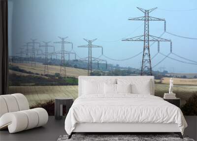 high voltage transmission towers in line Wall mural