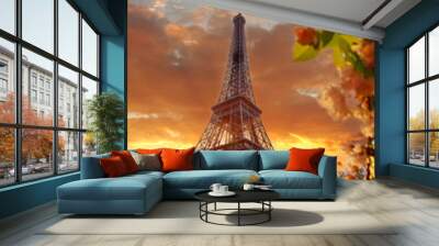 Eiffel Tower during beautiful  spring morning in Paris, France Wall mural