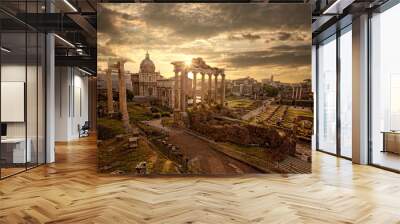 Famous Roman ruins in Rome, Capital city of Italy Wall mural