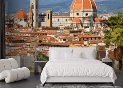 florence with cathedral and italian pizza in tuscany, italy Wall mural