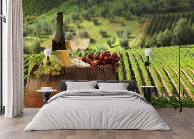 White wine with barell in vineyard, Chianti, Tuscany, Italy Wall mural