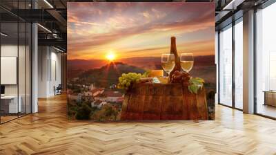 White wine with barell in vineyard, Chianti, Tuscany, Italy Wall mural