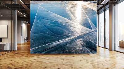 natural scratched ice at the ice rink as texture or background for winter composition large long picture Wall mural