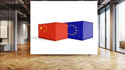 Sea Containers with China and EU flags. Europe Union and China trade war.
 Wall mural