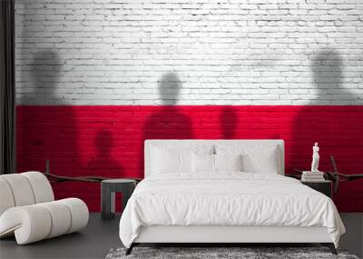 The refugees migrate to Poland . Silhouette of illegal immigrants . Europe union migration policy Wall mural