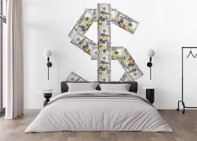 USA dollars sign made from one hundred dollars notes and isolated on a white background. PNG file with transparent background Wall mural