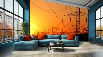 transmission tower against the sun during sunset Wall mural