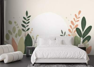 A colorful children’s illustration showing a garden scene with vibrant greens and a white circle left empty in the middle for customization Wall mural