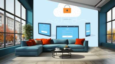 3D flat devices try log in to cloud. Wall mural