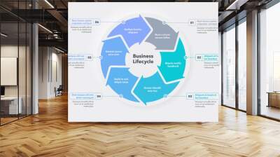 Business lifecycle template with six colorful steps. Easy to use for your website or presentation. Wall mural