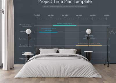 Minimalist business project time plan graph with project tasks in time intervals - dark version. Easy to use for your website or presentation. Wall mural