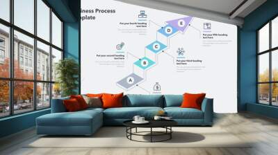 Modern business process template with five colorful stages. Easy to use for your website or presentation. Wall mural