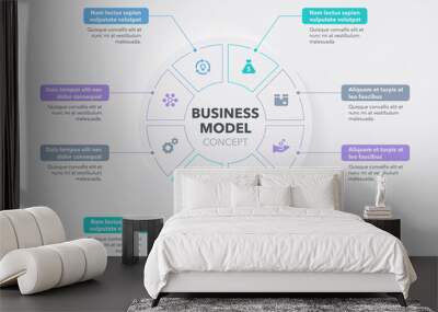 Modern concept for business model diagram with eight steps and place for your description. Flat infographic design template for website or presentation. Wall mural