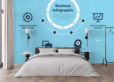 Simple concept for business diagram with four steps and place for your description - blue version. Flat infographic design template for website or presentation. Wall mural