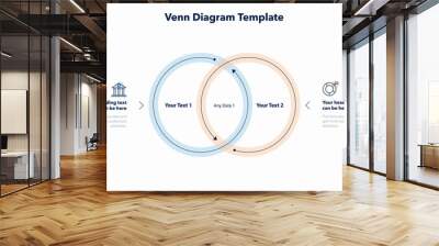 Venn diagram template with two ways and place for your content. Slide for business presentation. Wall mural