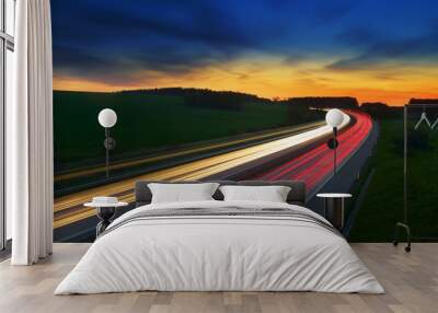 Long-exposure sunset over a highway Wall mural