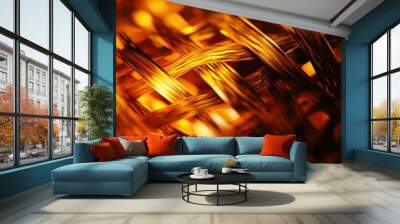 Close-up of glowing woven fibers interlaced with warm light Wall mural