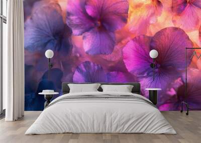 Vibrant purple and pink flowers in artistic dreamy abstract background concept of nature's beauty Wall mural