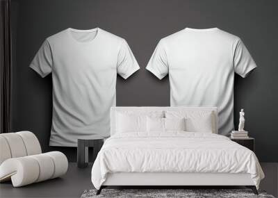 White blank T-shirt template from two sides, natural shape on invisible mannequin, AI generated Wall mural