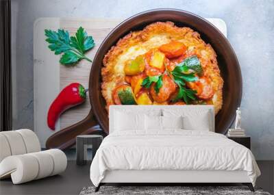 Fresh potato pancakes with vegetables served in a pan, traditional in Polish cuisine, traditional in Polish cuisine Wall mural