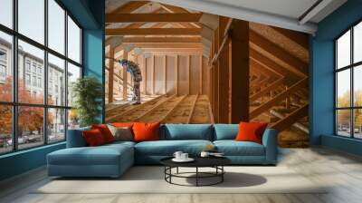 Attic Wooden Roof Construction Covering the House Wall mural