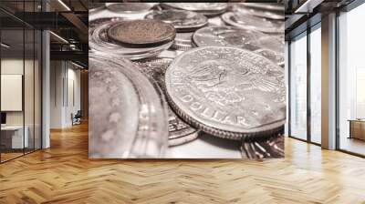 Close Up Of American Silver Coin Currency Spread On Table. Wall mural