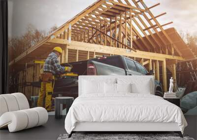 Wooden House Structure Construction Zone Wall mural