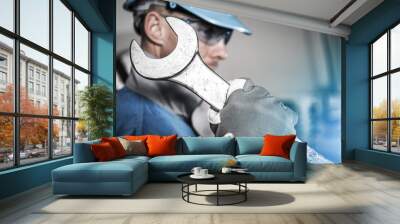 Worker with Huge Wrench Wall mural