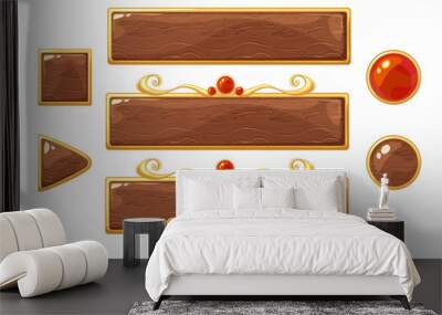 Cartoon vector title wood banners set for fantasy game design. Wall mural